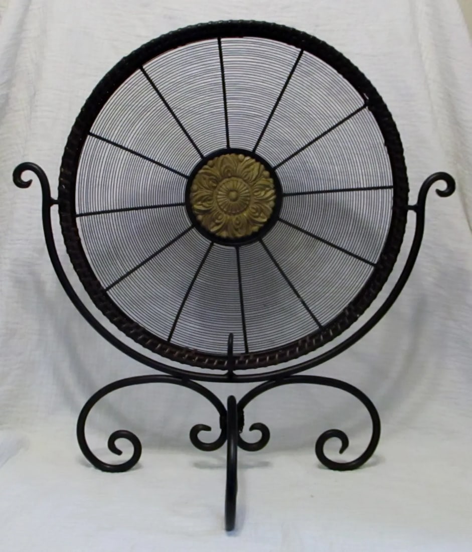 1990s Large Decorative Leather Trimmed Wire Medallion Plate With Wrought Iron Stand - 10