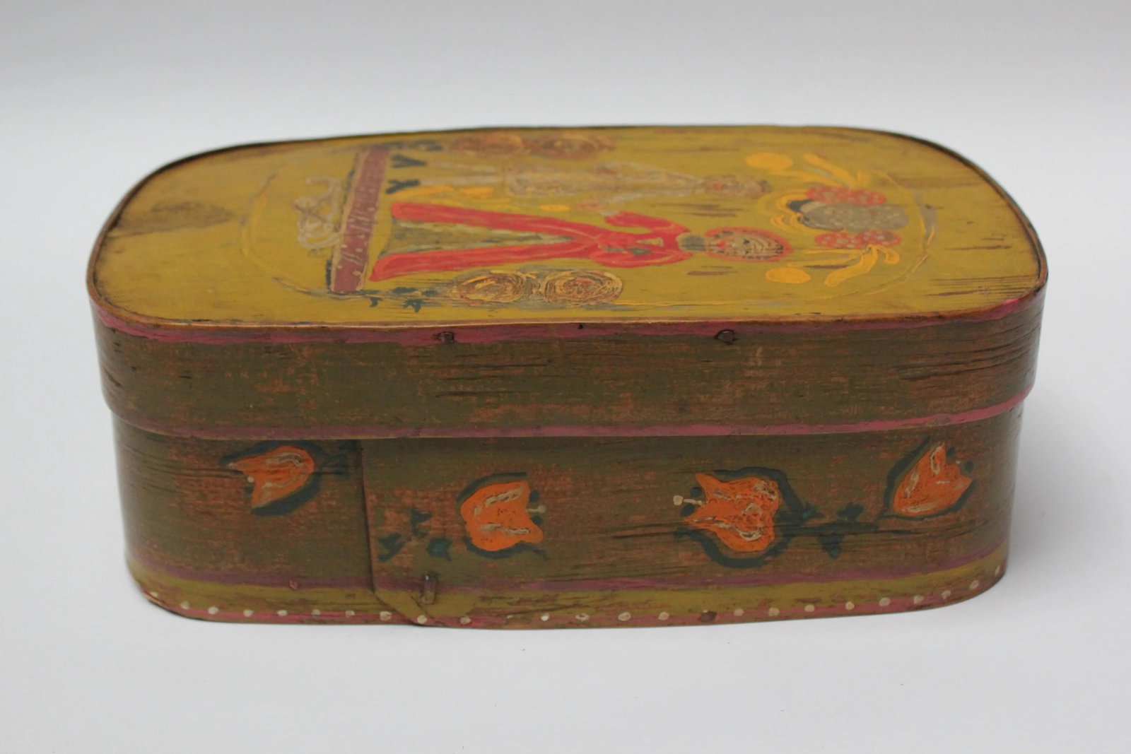 Antique French Storage Box With Hand-Painted Clown Motif - 4