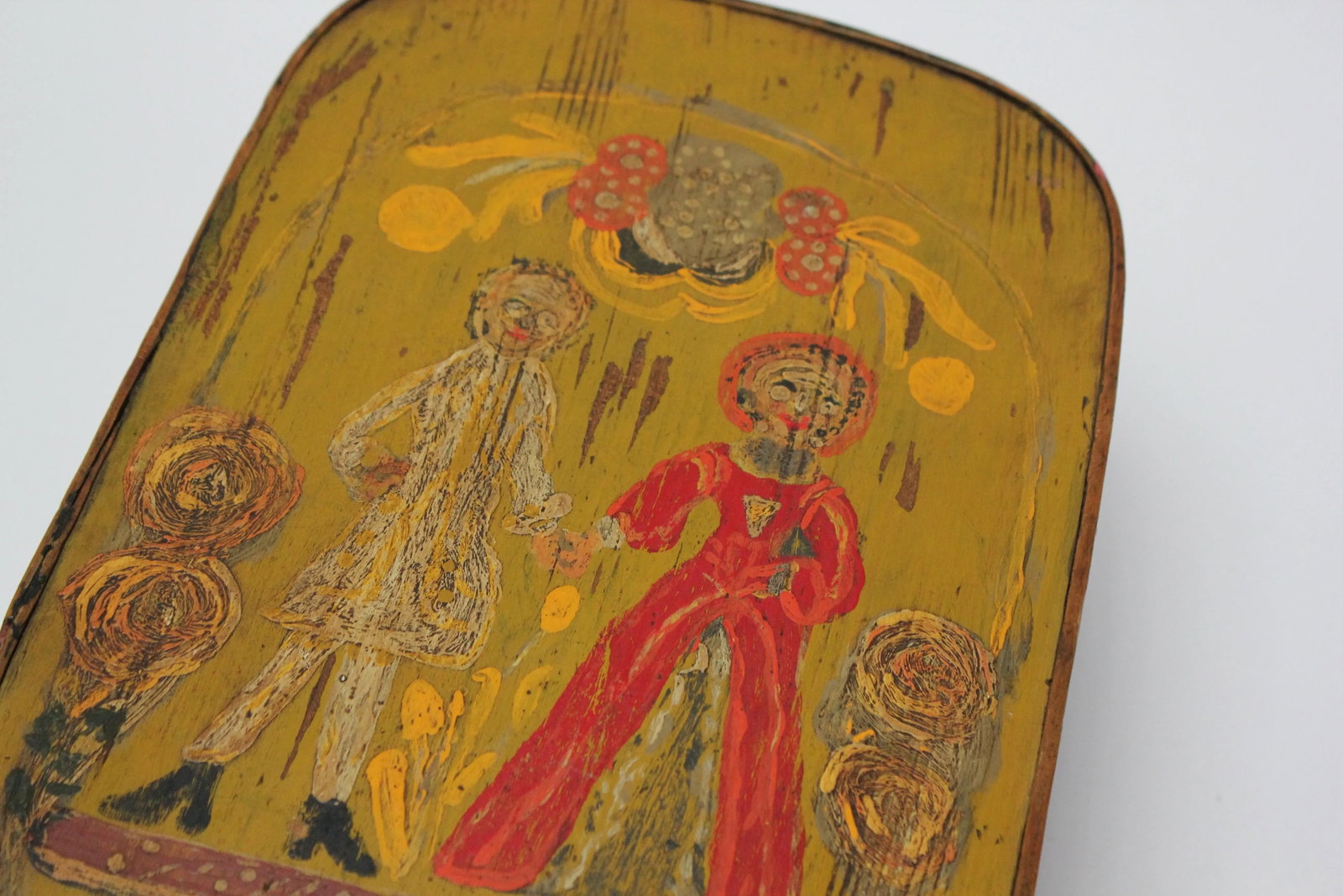 Antique French Storage Box With Hand-Painted Clown Motif - 8