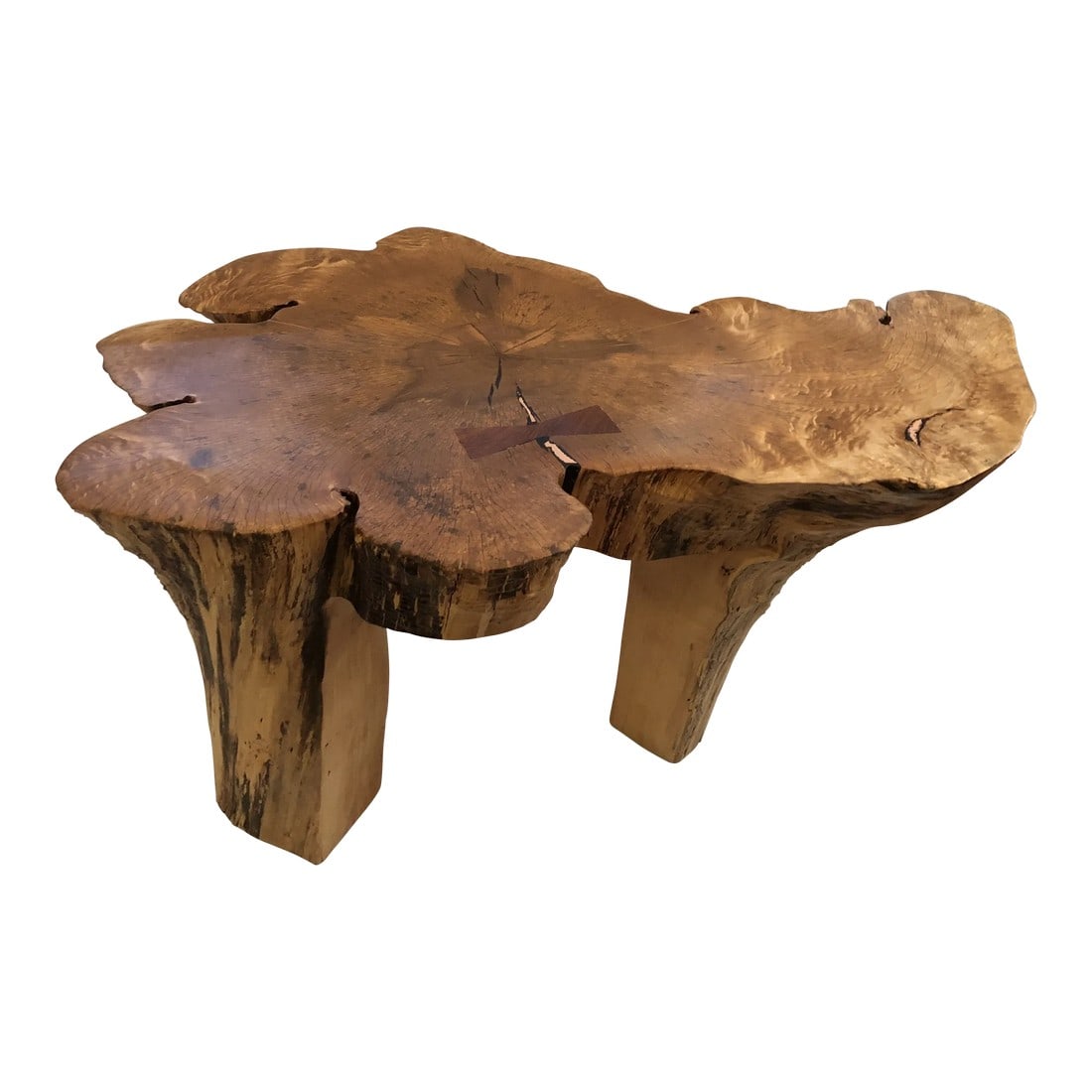 Hand Made Amoeba Shaped Organic Modern Maple Coffee Table: A hand made work of art by NJ wood worker John Braun. This large organic modern amoeba shaped coffee table is made from the salvaged base of a maple tree from the artist's own backyard. The lengthy pr