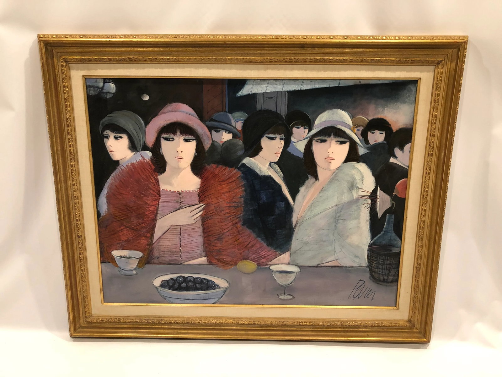 Painting by Charles Levier of Fashionable French Women in Hats - 10