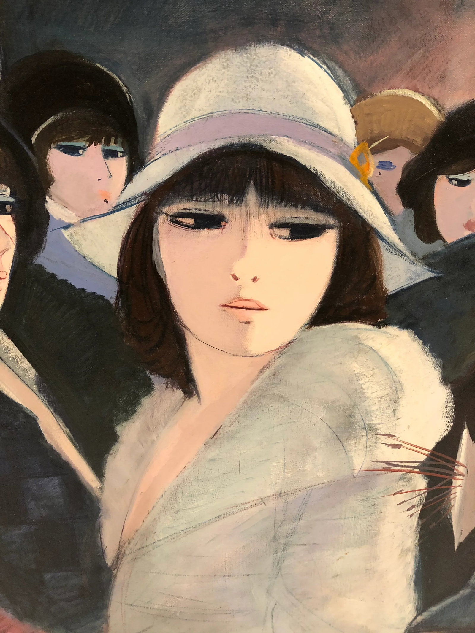 Painting by Charles Levier of Fashionable French Women in Hats - 4