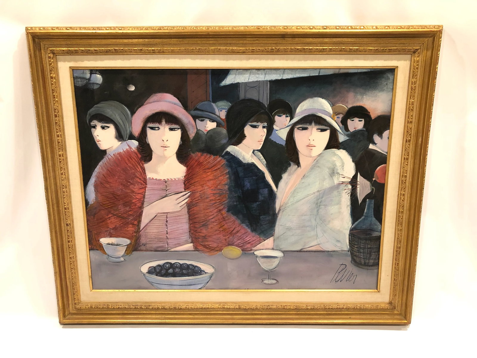 Painting by Charles Levier of Fashionable French Women in Hats - 5
