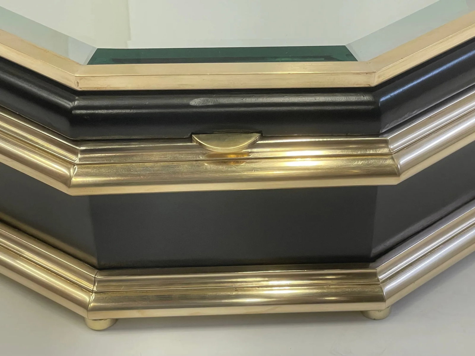Chapman Black Laquer Brass & Mirrored Octagonal Oblong Treasure Box - 5