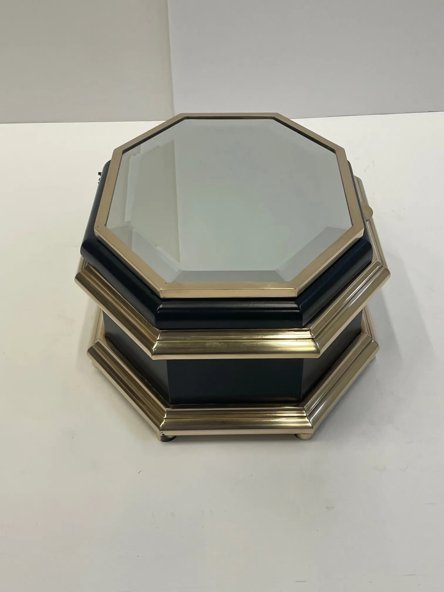 Chapman Black Laquer Brass & Mirrored Octagonal Oblong Treasure Box - 6