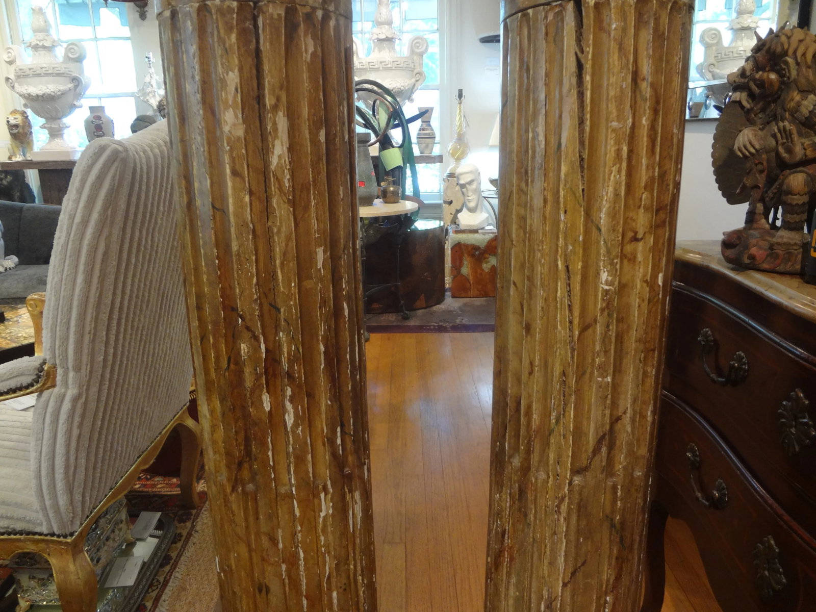 Pair of 18th Century French Louis XVI Carved Wood Fluted Column Pedestals - 10