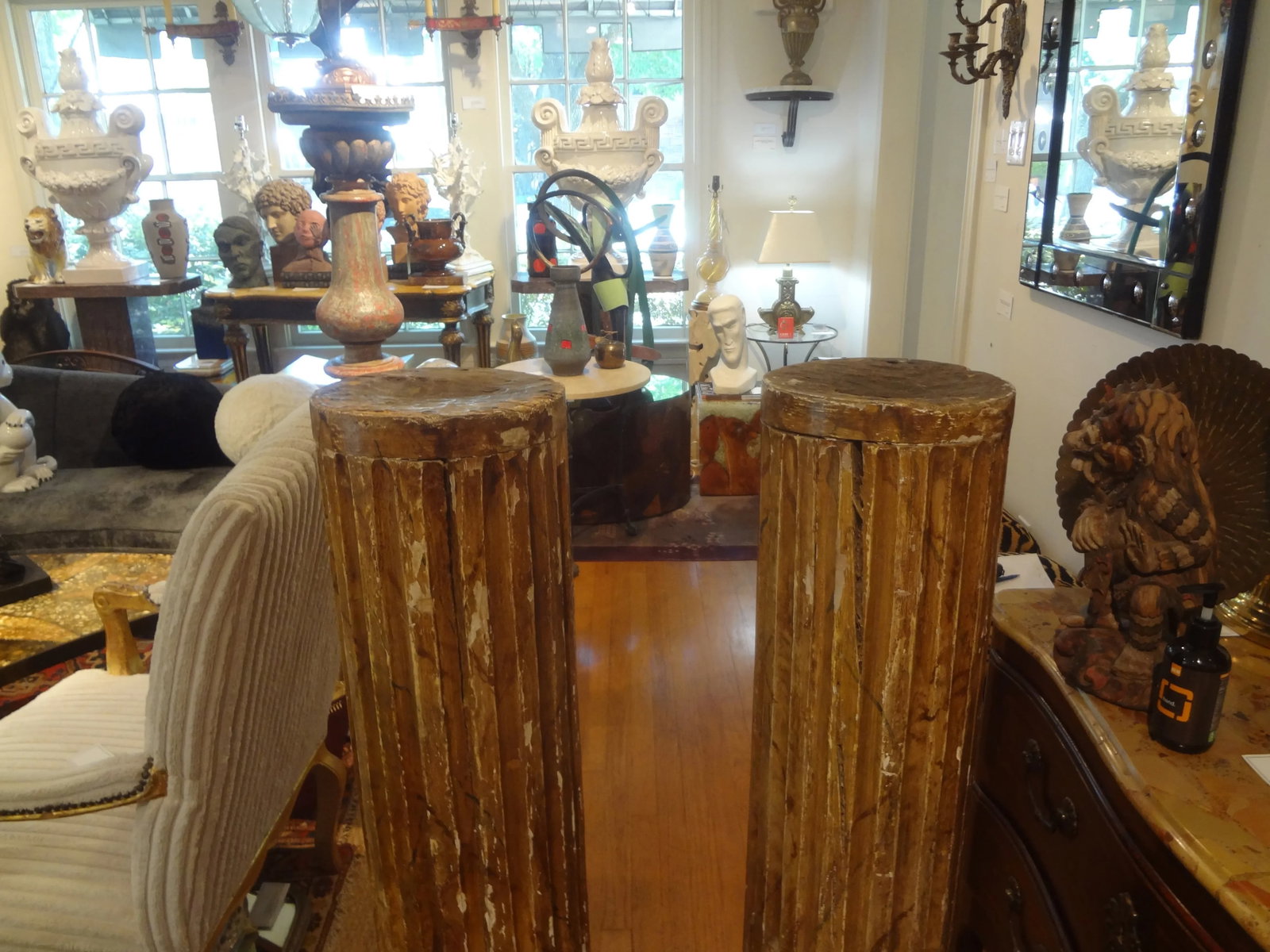 Pair of 18th Century French Louis XVI Carved Wood Fluted Column Pedestals - 11