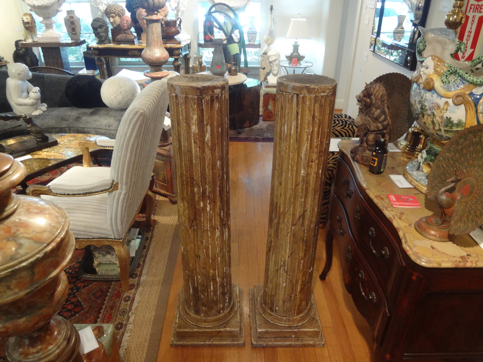 Pair of 18th Century French Louis XVI Carved Wood Fluted Column Pedestals - 12