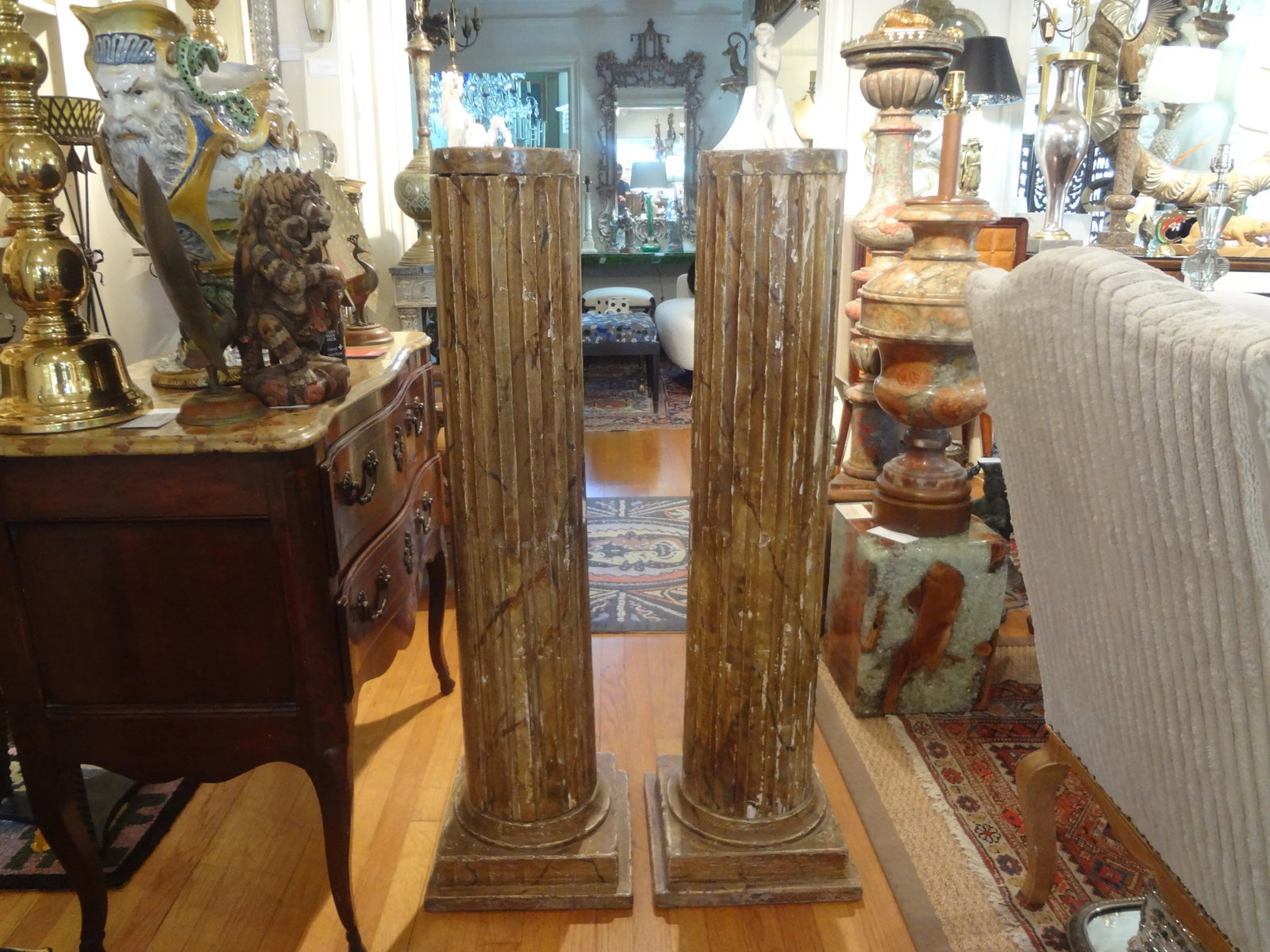 Pair of 18th Century French Louis XVI Carved Wood Fluted Column Pedestals - 13