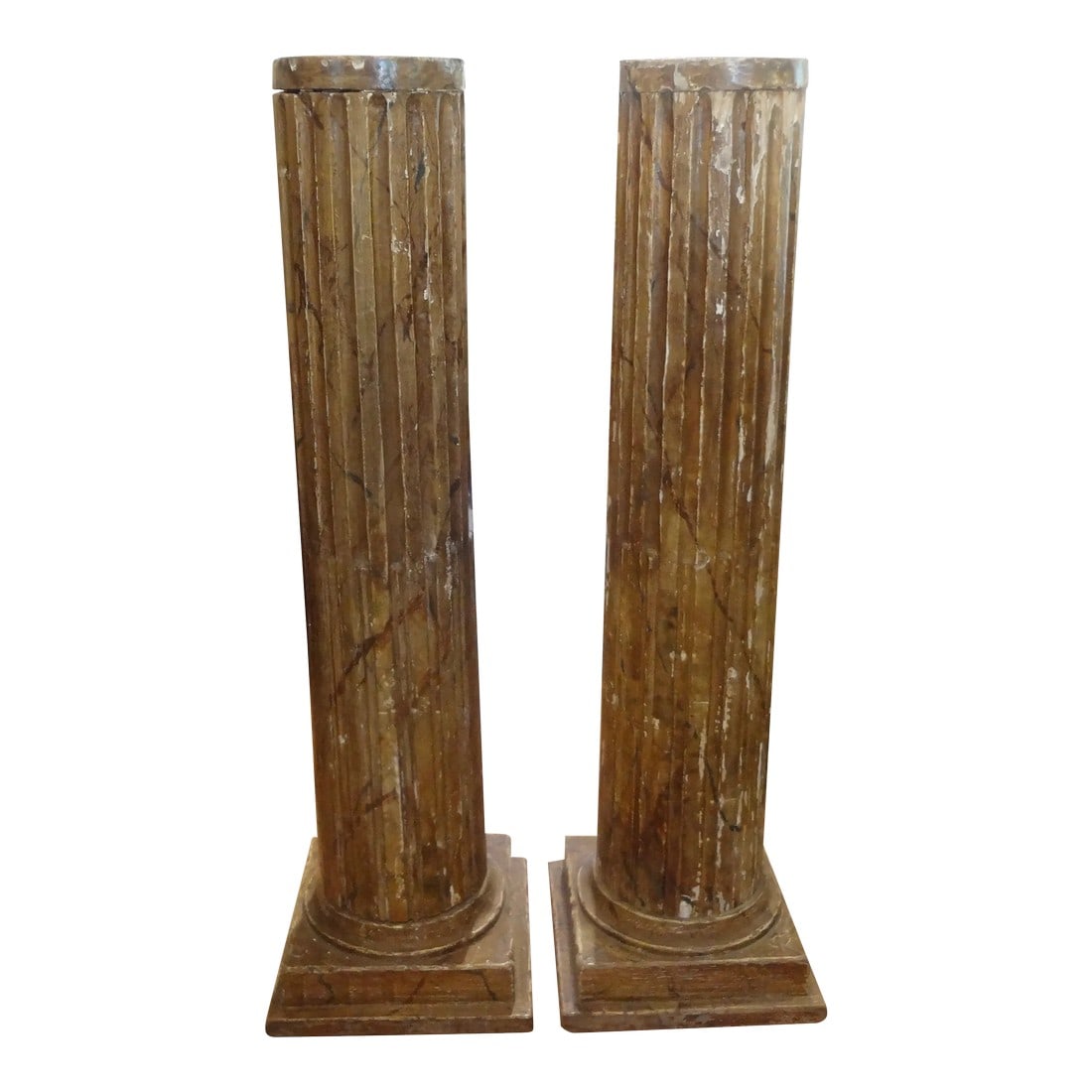 Pair of 18th Century French Louis XVI Carved Wood Fluted Column Pedestals: Pair Of 18th Century French Louis XVI Carved Wood Fluted Column Pedestals. This Gorgeous Pair Of Carved Wood With Gesso Neoclassical Style Columns Or Pedestals Are Great Stand Alone Pieces.