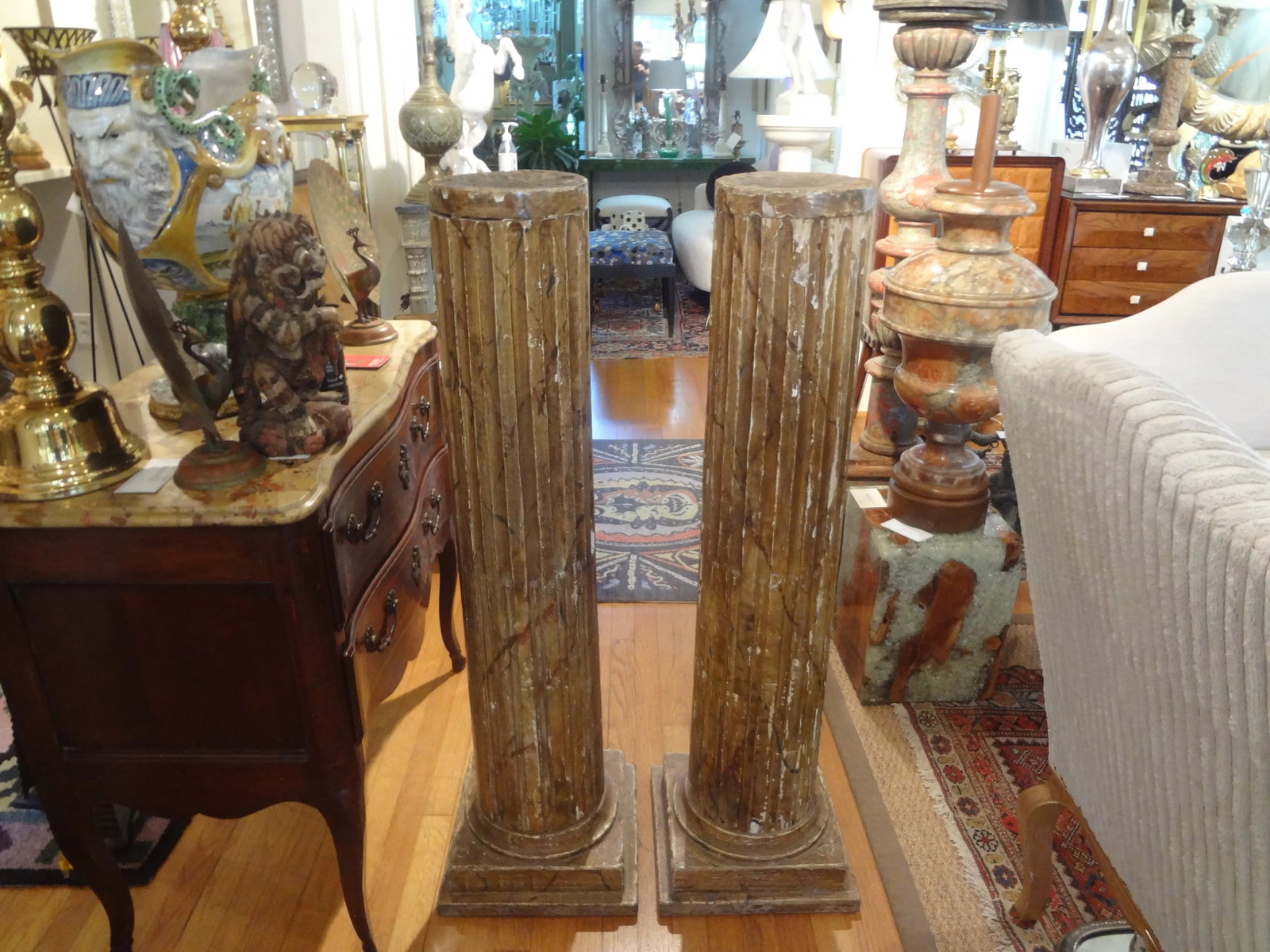 Pair of 18th Century French Louis XVI Carved Wood Fluted Column Pedestals - 2