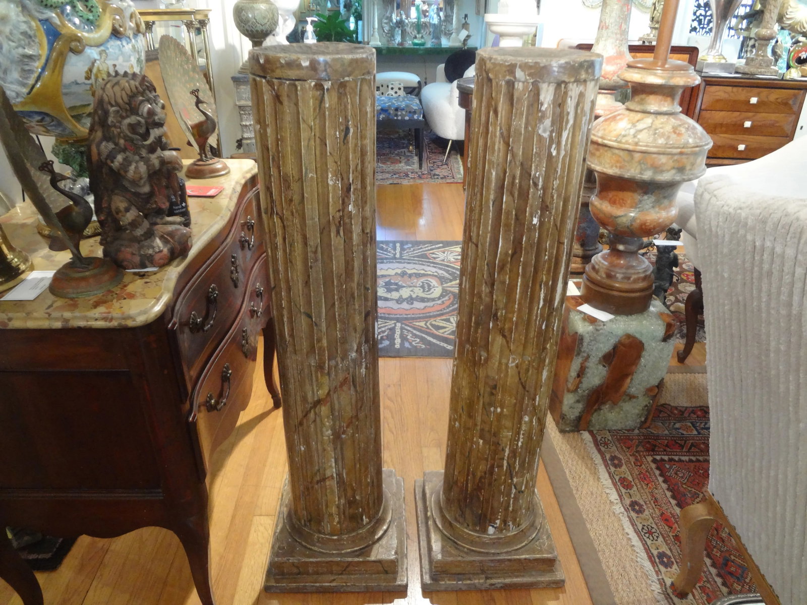 Pair of 18th Century French Louis XVI Carved Wood Fluted Column Pedestals - 7