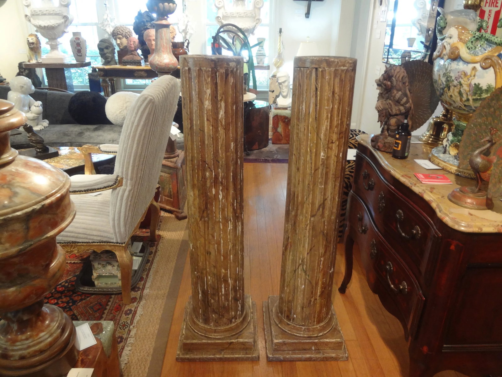 Pair of 18th Century French Louis XVI Carved Wood Fluted Column Pedestals - 8