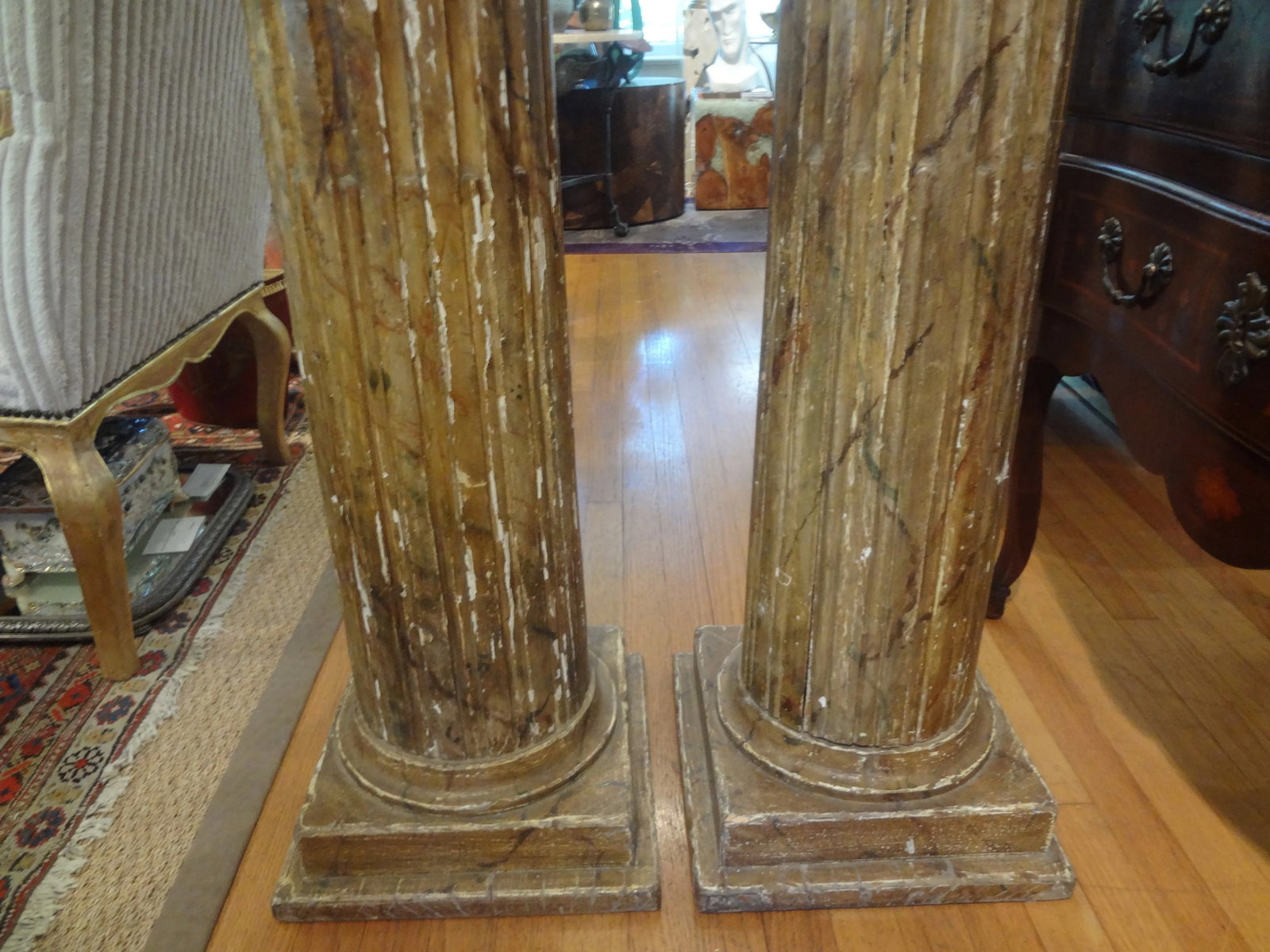 Pair of 18th Century French Louis XVI Carved Wood Fluted Column Pedestals - 9