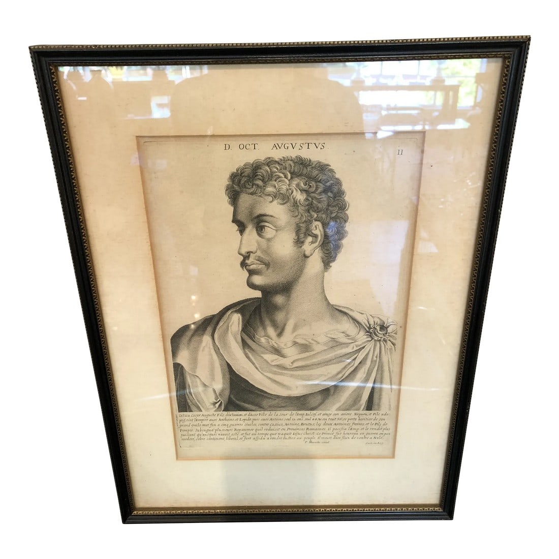 Antique Etchings Portraits of Roman Leaders Set of 8: Beautiful & rare collection of 8 antique Italian etchings that are stately portraits of famous Roman leaders including Caesar, Augustus, Tiberius and such. Each is framed handsomely in simple vintage