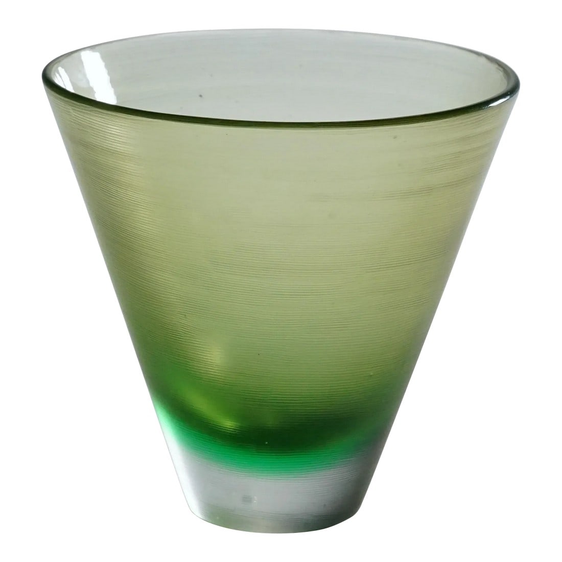 Venini Art Glass Vase With Inciso Decoration Paolo Venini, Murano 1956: Venini Art Glass Vase with Inciso Decoration Paolo Venini, Murano 1956 A vintage art glass vase in erba pesante (grass green) glass with layered colours and clear glass overlay. The whole surface deco