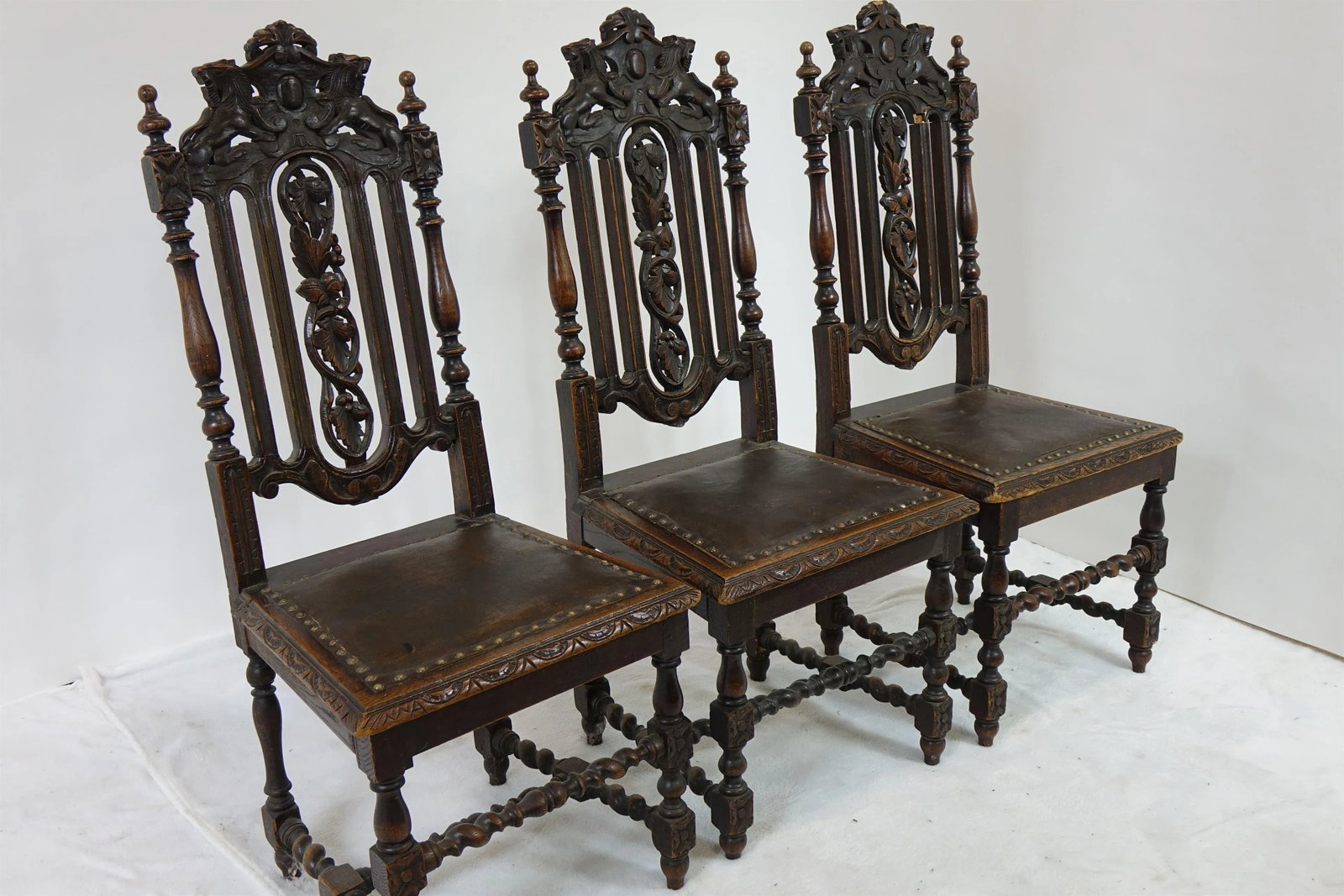 19th Century Tall Decoratively Carved Chairs 3 Piece Set - 2