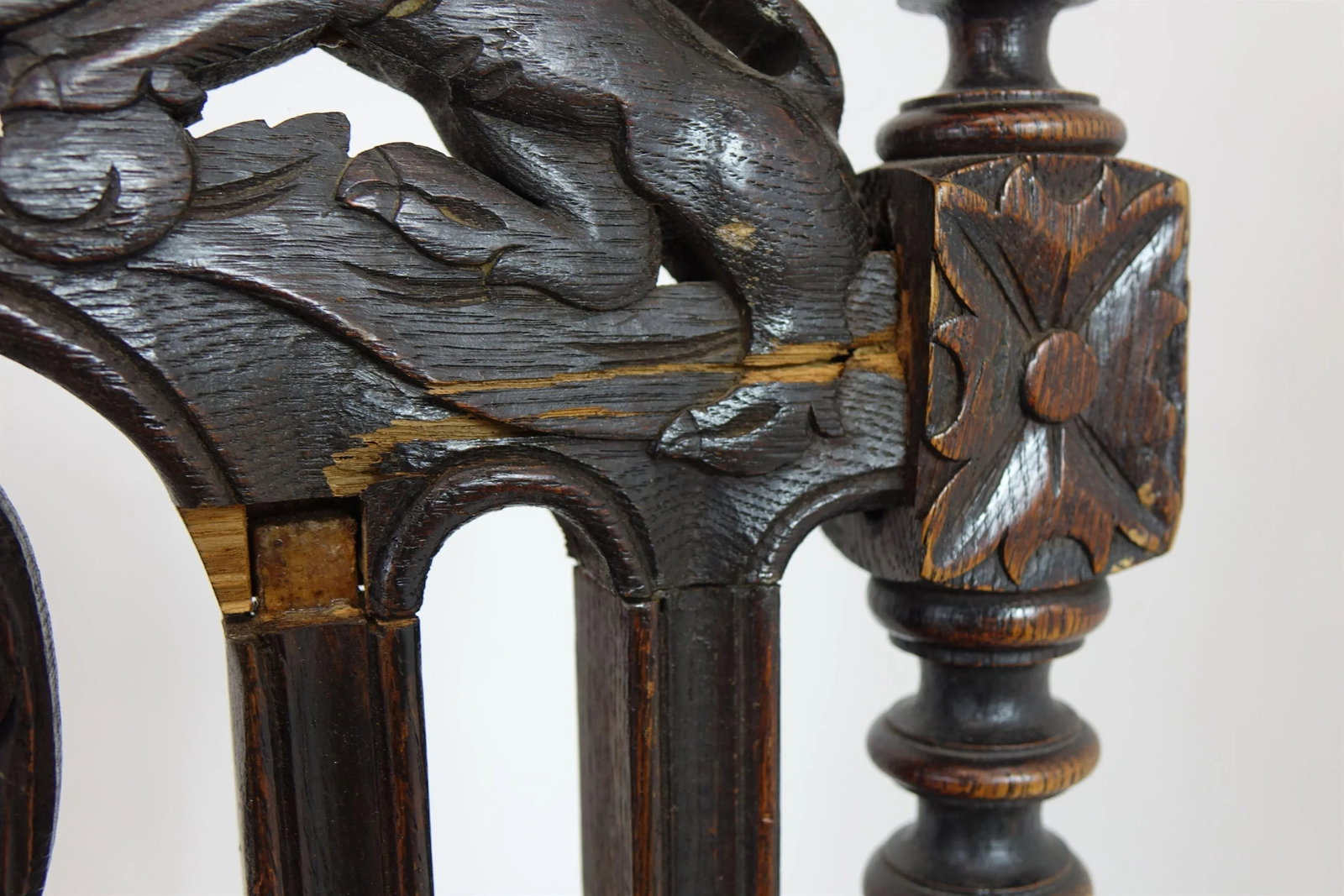 19th Century Tall Decoratively Carved Chairs 3 Piece Set - 4