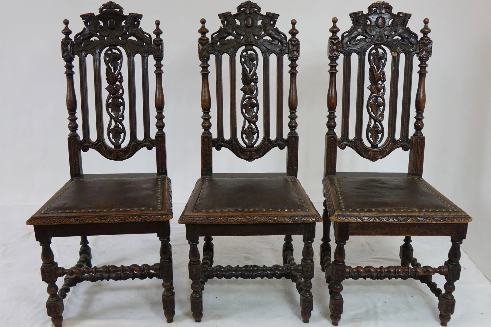 19th Century Tall Decoratively Carved Chairs 3 Piece Set - 7