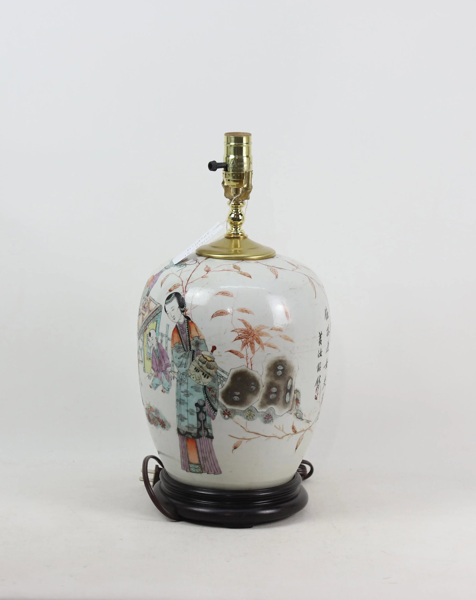 Chinese Antique Famille Rose Porcelain Vase Table Lamp - 4