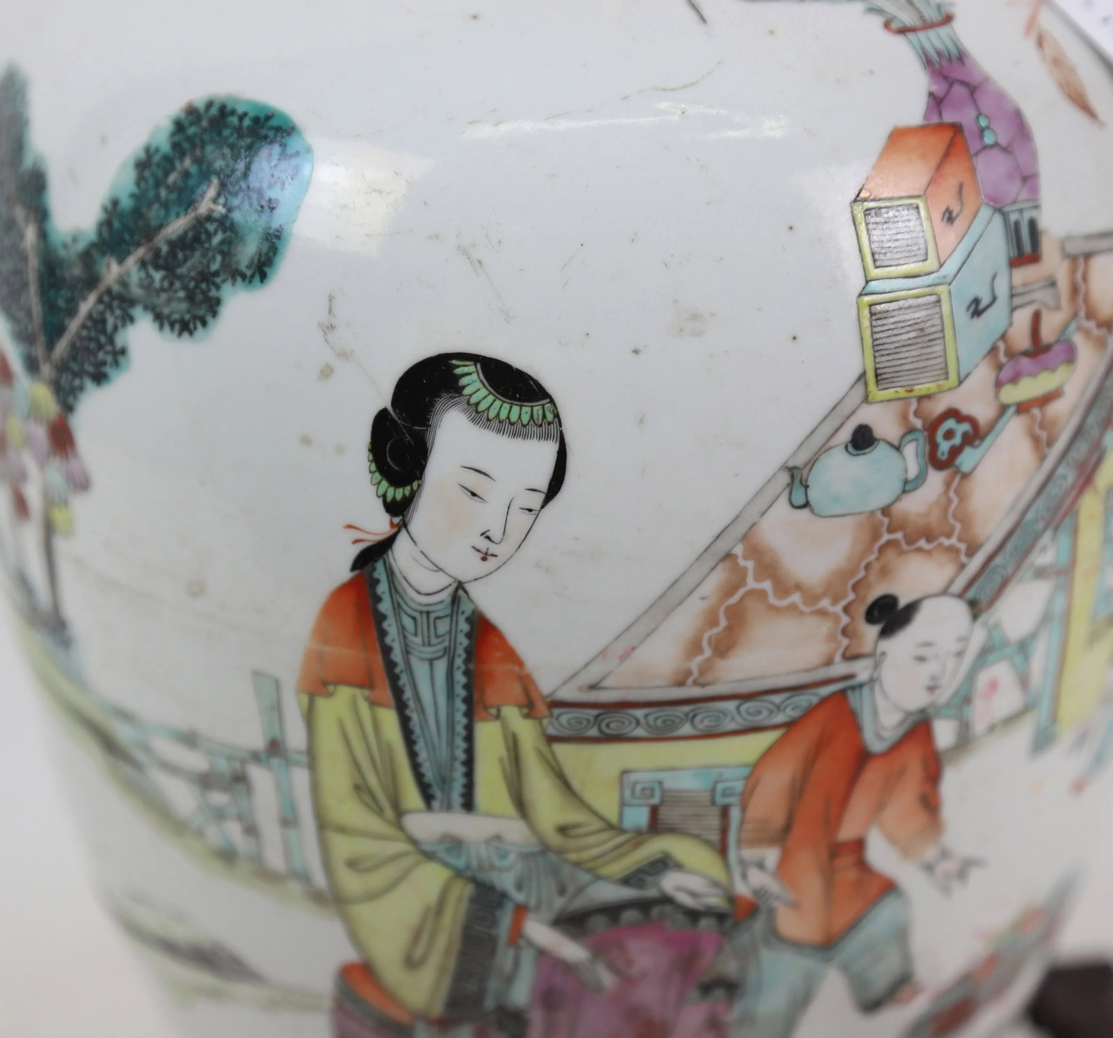 Chinese Antique Famille Rose Porcelain Vase Table Lamp - 9