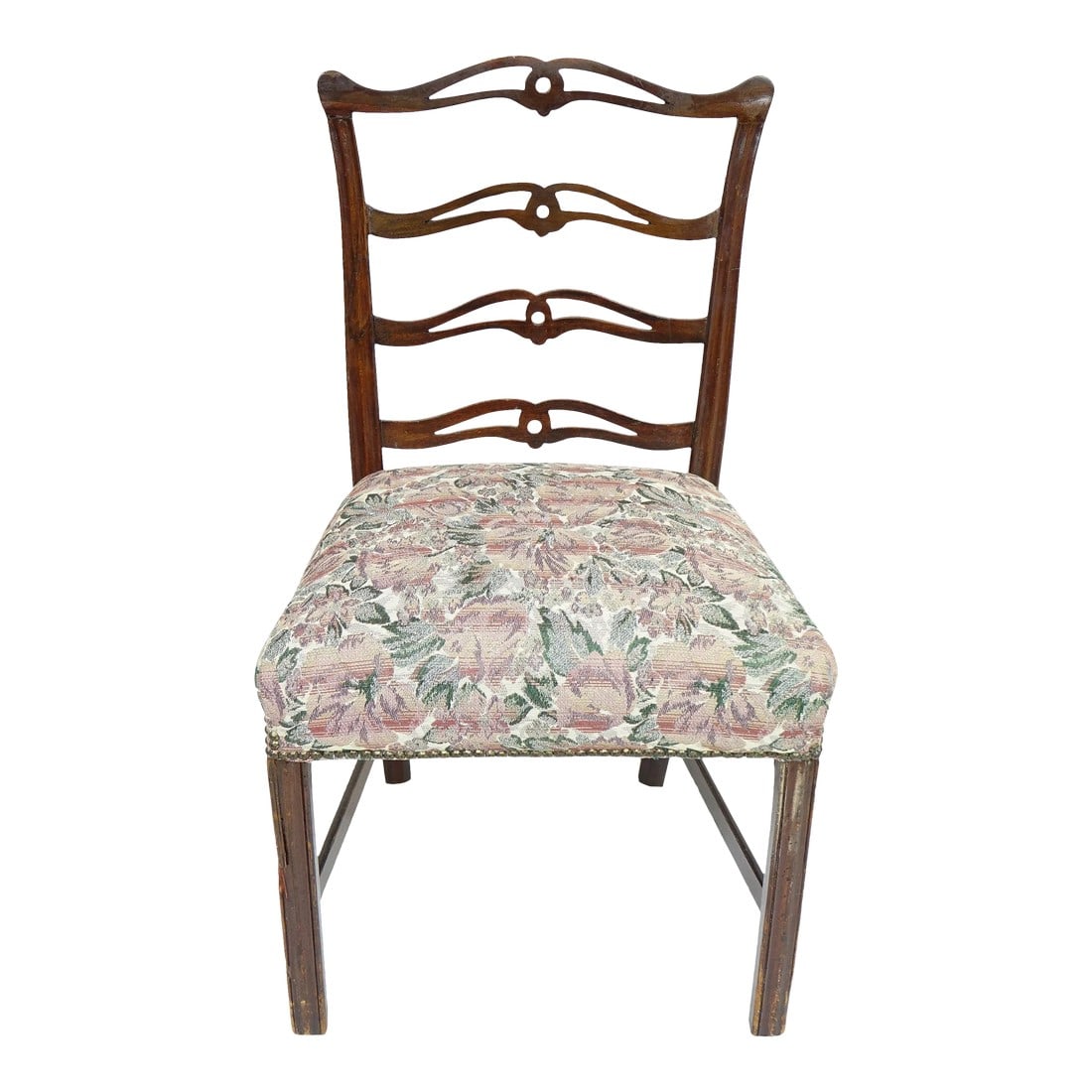 19th Century Single Cushion Chair With Elaborate Woodwork: Single Cushion Chair With Elaborate Woodwork (22" x 18" x 38") Condition: Alterations: Original Condition Unaltered Imperfections: Some Imperfections Condition Notes: Good Condition, some scuffs on