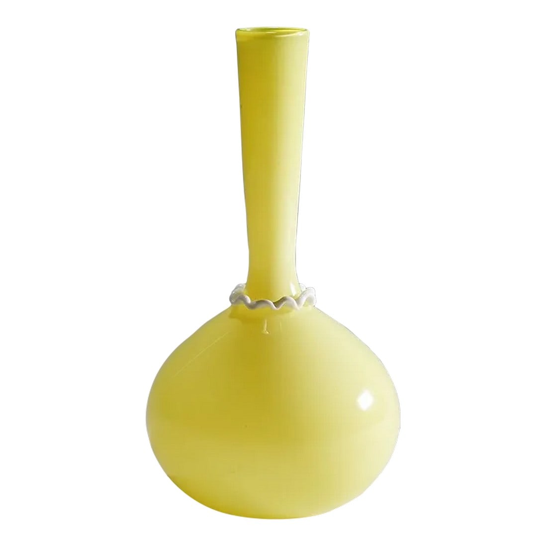 Vittorio Zecchin for Venini Soffiato Vase in Yellow and Lattimo Glass Ca. 1950s: Vittorio Zecchin for Venini Soffiato Vase in Yellow and Lattimo Glass ca. 1950s A Venini soffiato (mouth blown) glass vase with very thin opaque yellow glass, clear glass overlay and a pinched ring in