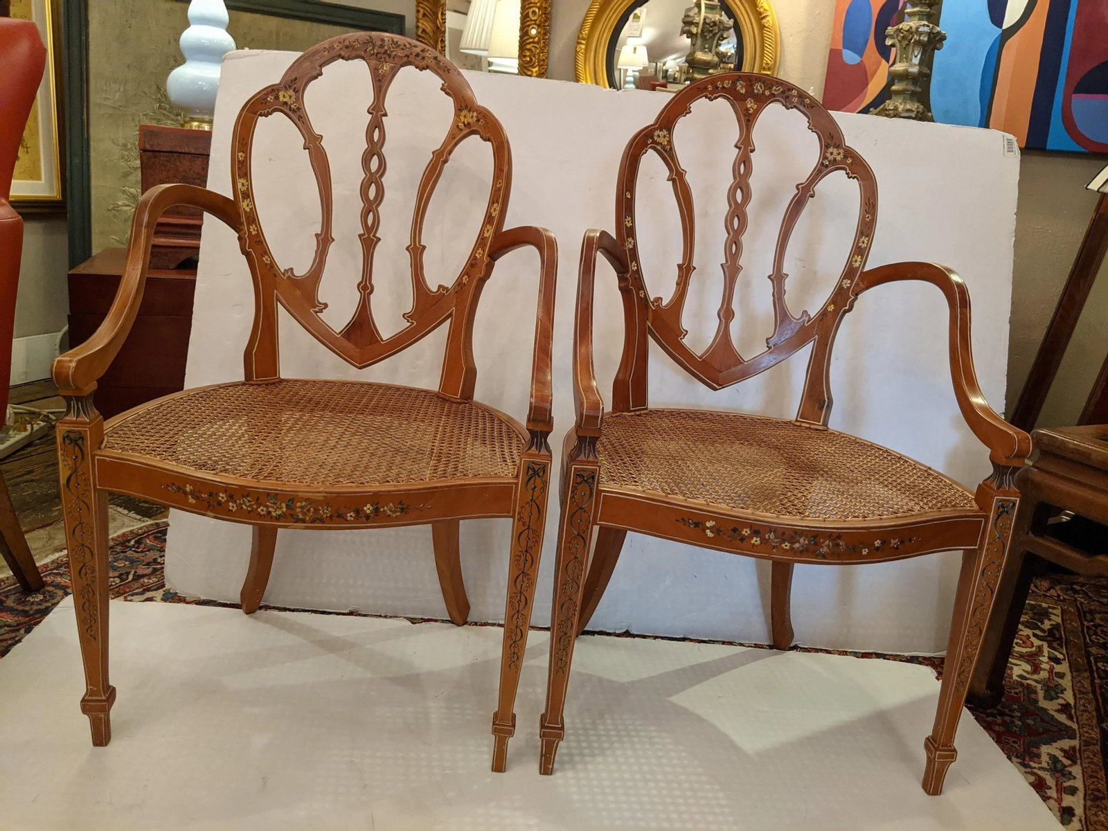Adams Style Armchairs With Caned Seats -A Pair - 12