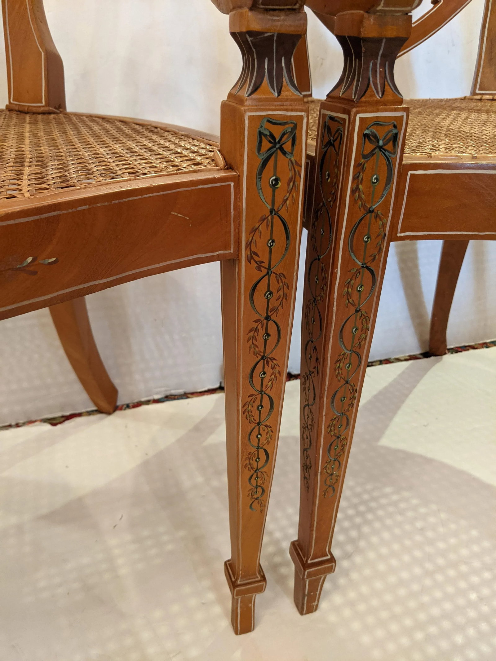 Adams Style Armchairs With Caned Seats -A Pair - 4