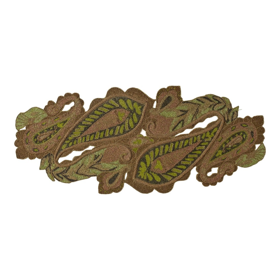 Vintage Kim Seybert New York Beaded Table Runner: Vintage Beaded Table Runner By Kim Seybert New York. This Stunning Table Runner In A Paisley Design Is Hand Beaded With Beautiful Shades Of Green, Chartreuse And Gold. Lovely In The Center Of A