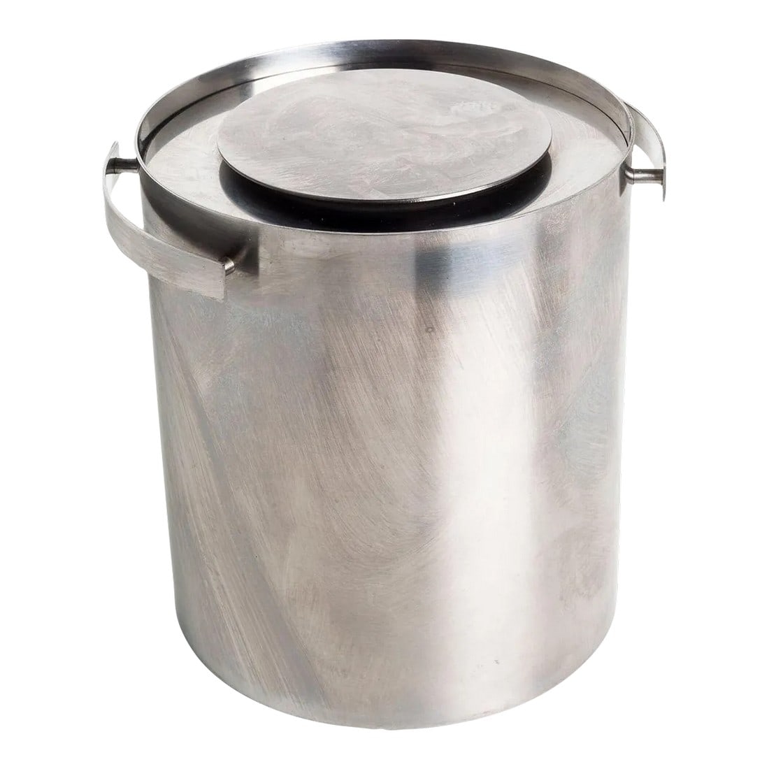 1960s Arne Jacobsen and Cylinda Line Champagne Ice Bucket: Arne Jacobsen's original AJ wine cooler/ice bucket was designed in 1969 as part of his Cylinda- Line bar set for Stelton. The simple cylindrical shape in stainless steel makes for a striking silhouett