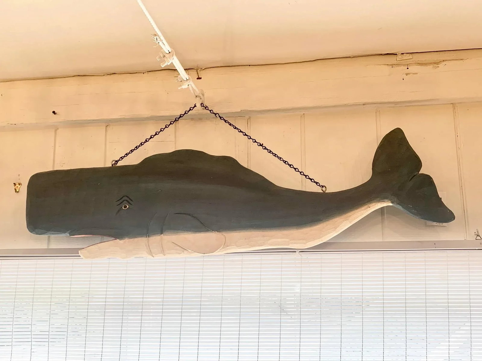 Carved Painted Wood Whale Wall Sculpture - 9