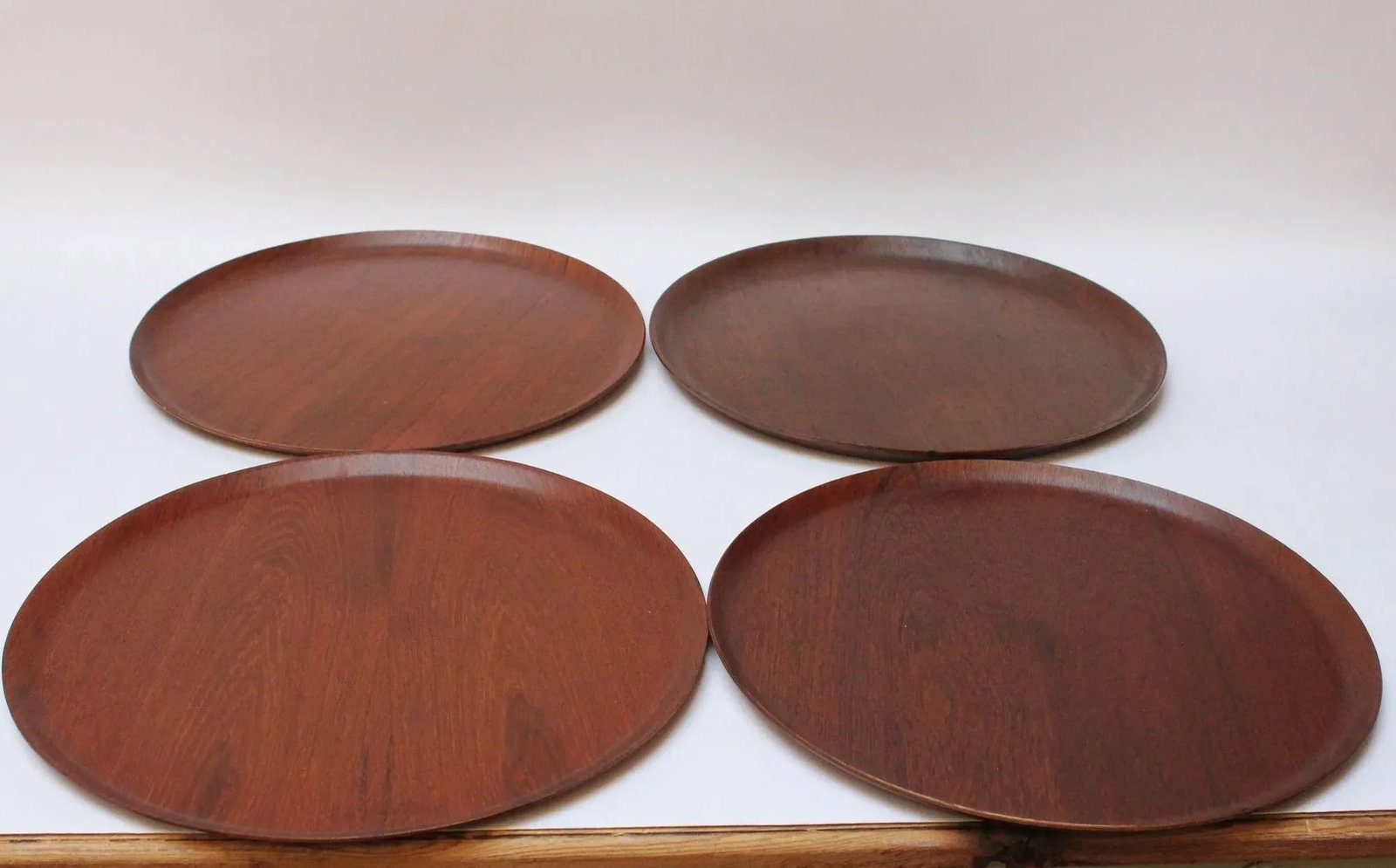 Collection of Four Large Swedish Modern Round Teak Trays - 13