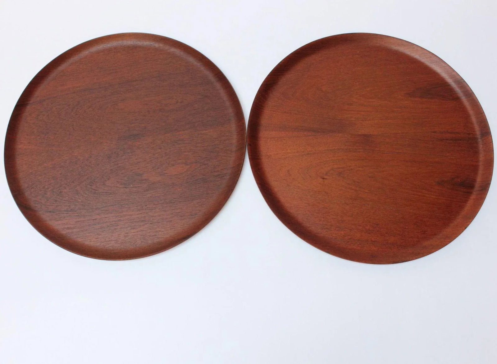 Collection of Four Large Swedish Modern Round Teak Trays - 3