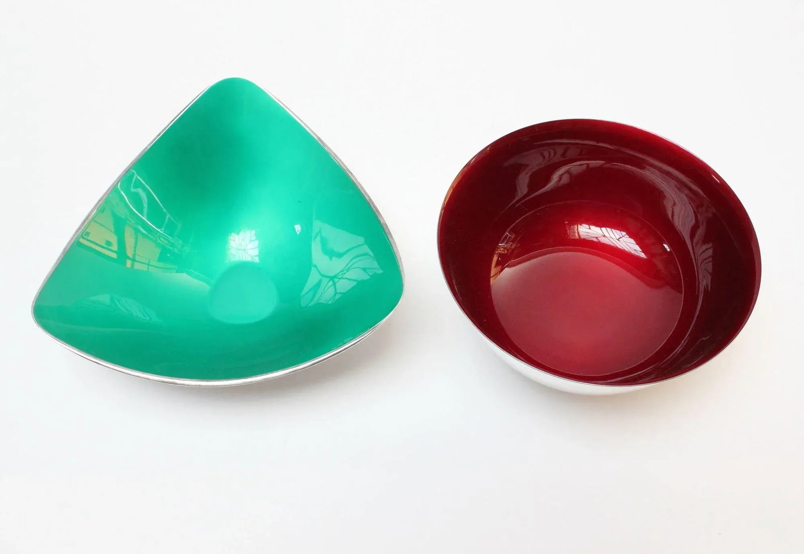 Set of Two Mid-Century Reed and Barton "Color Clad" Green and Ruby Red Silver-Plated Bowls - 2