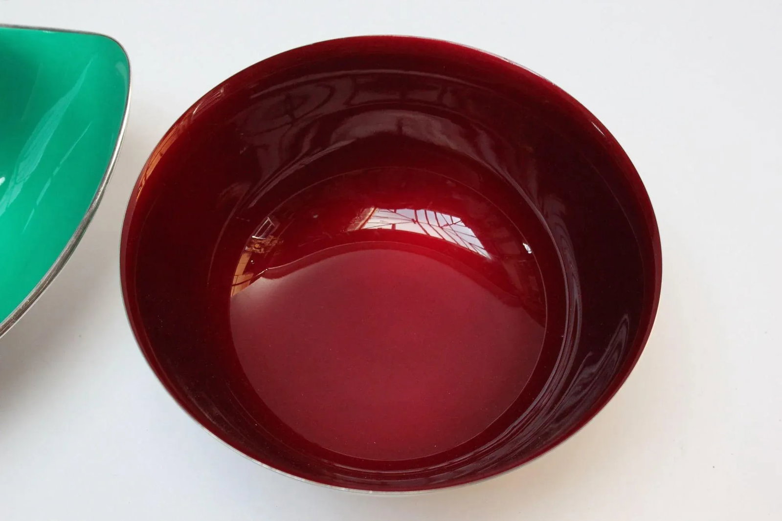 Set of Two Mid-Century Reed and Barton "Color Clad" Green and Ruby Red Silver-Plated Bowls - 8