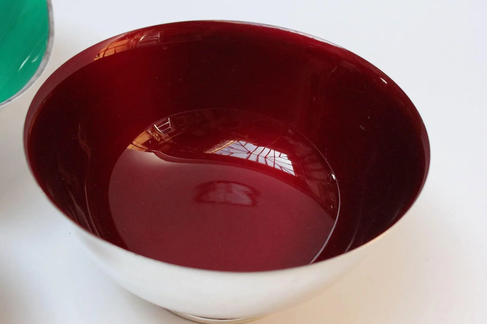 Set of Two Mid-Century Reed and Barton "Color Clad" Green and Ruby Red Silver-Plated Bowls - 9