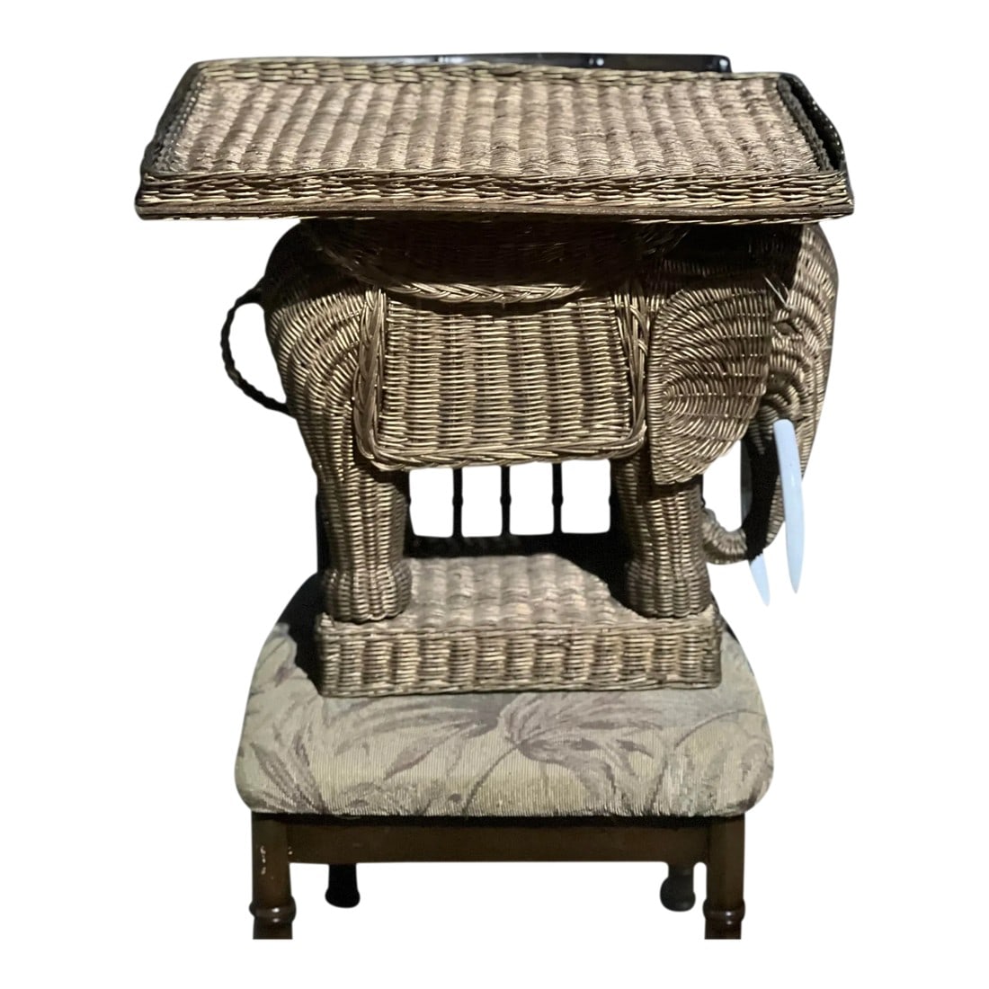 1970s Golden Wicker Elephant Tray Table (1 of 6)