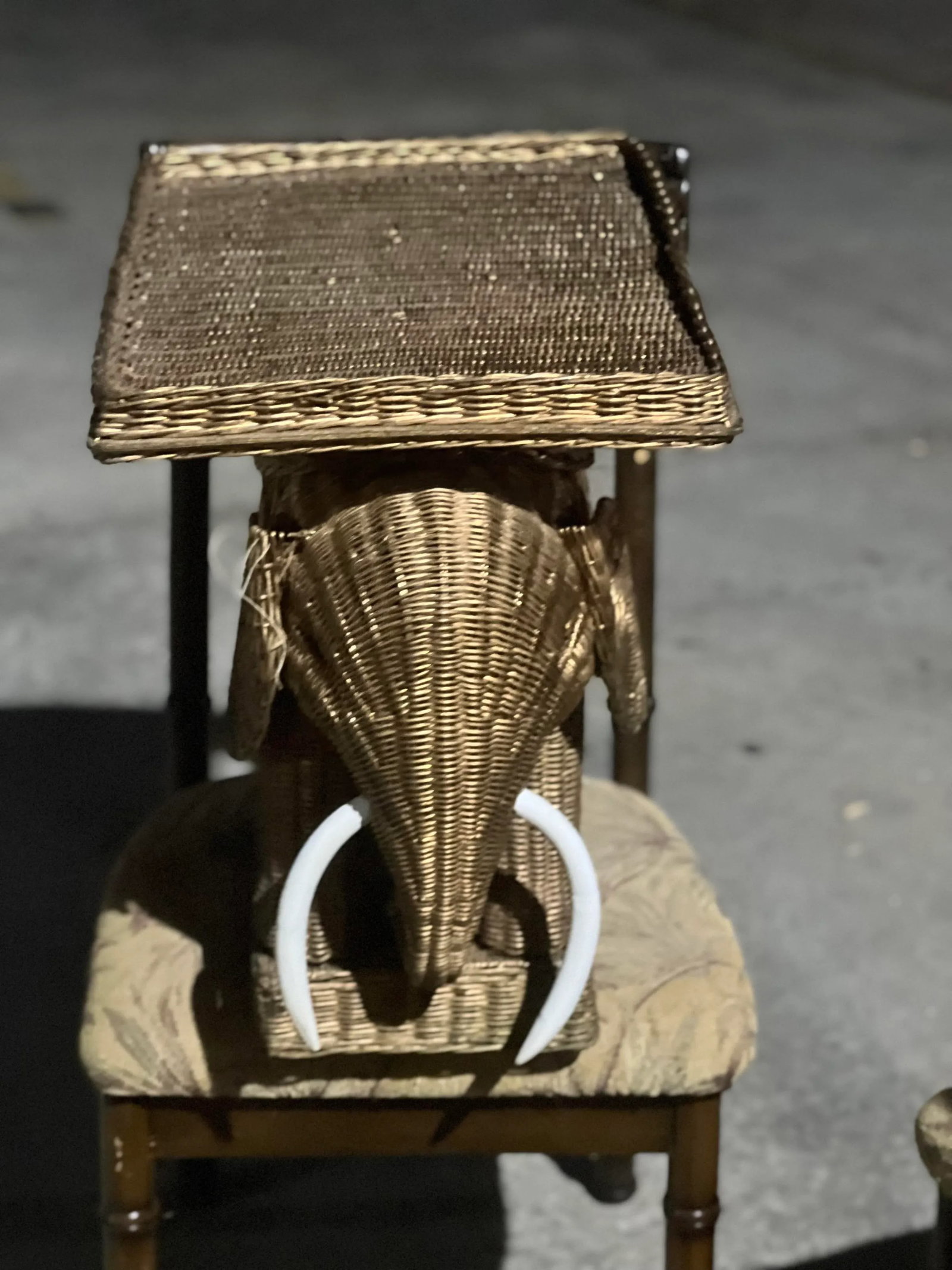 1970s Golden Wicker Elephant Tray Table - 2