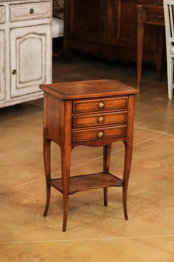 French Louis XV Style Table Chiffonnière with Three Small Drawers and Low Shelf - 2