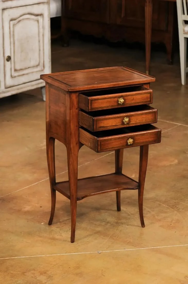 French Louis XV Style Table Chiffonnière with Three Small Drawers and Low Shelf - 3