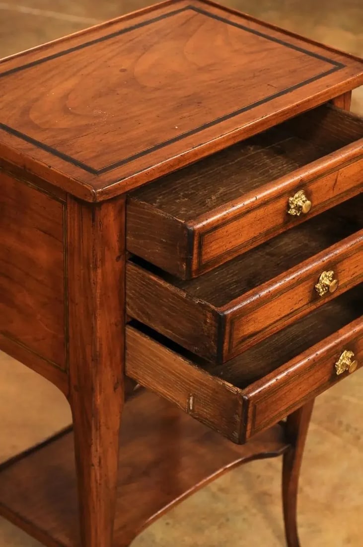 French Louis XV Style Table Chiffonnière with Three Small Drawers and Low Shelf - 4