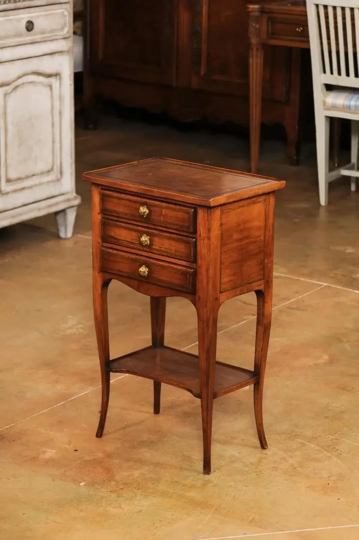 French Louis XV Style Table Chiffonnière with Three Small Drawers and Low Shelf - 9