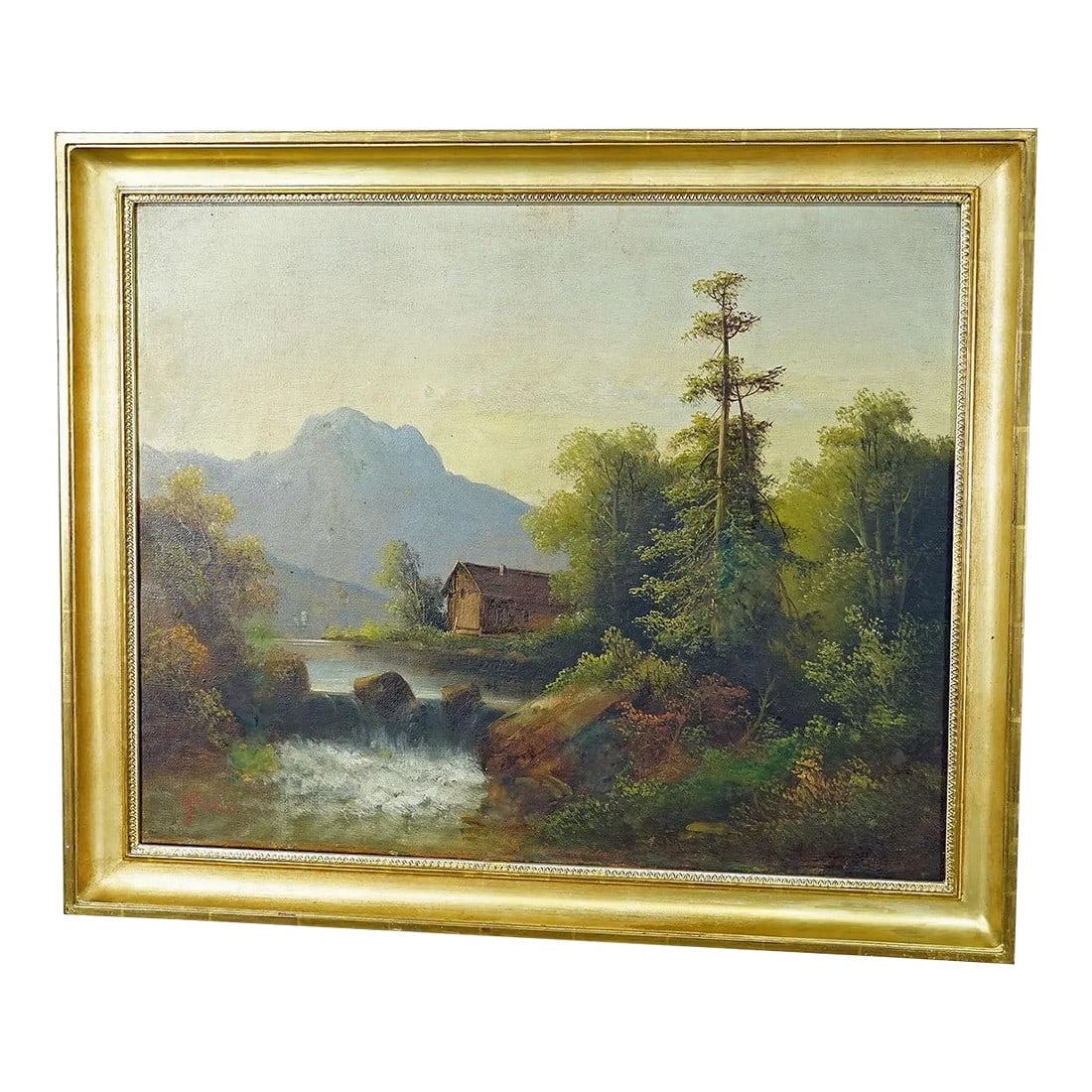 Unknown - Summerly Mountain Landscape With Water Fall and Mountain Hut, 19th Century (1 of 8)