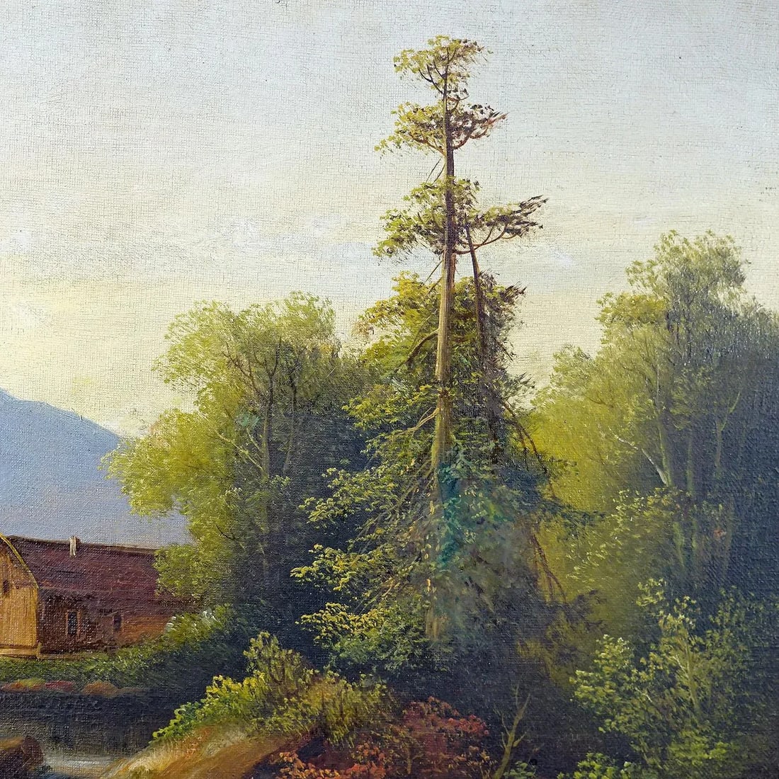 Unknown - Summerly Mountain Landscape With Water Fall and Mountain Hut, 19th Century - 6