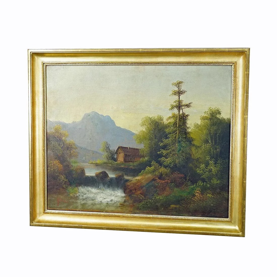 Unknown - Summerly Mountain Landscape With Water Fall and Mountain Hut, 19th Century - 8