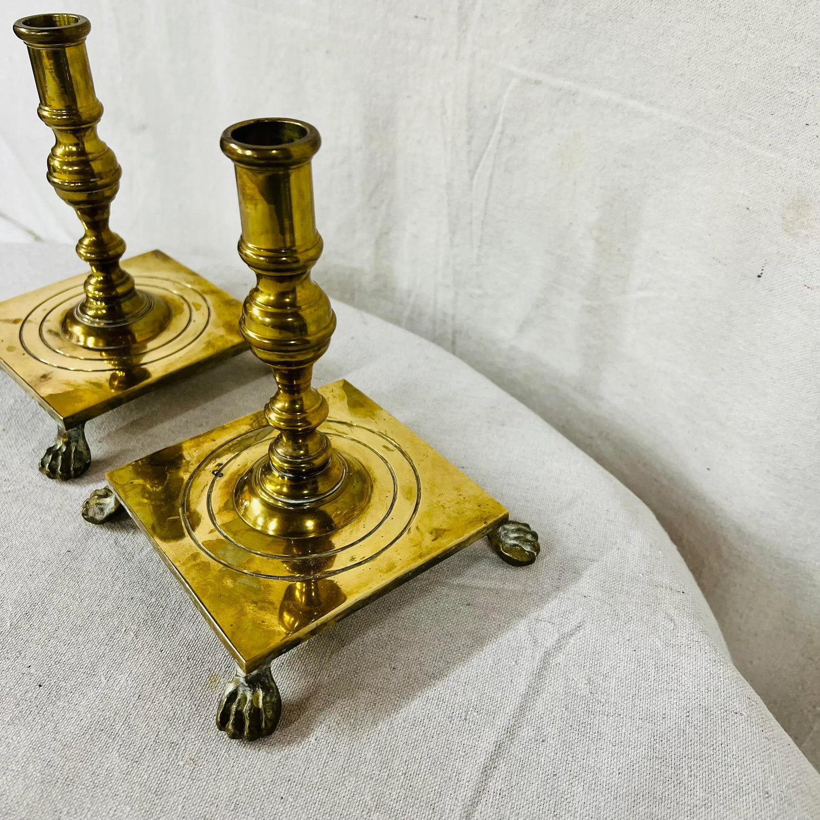 Maitland-Smith Brass Footed Candle Holders - a Pair - 2