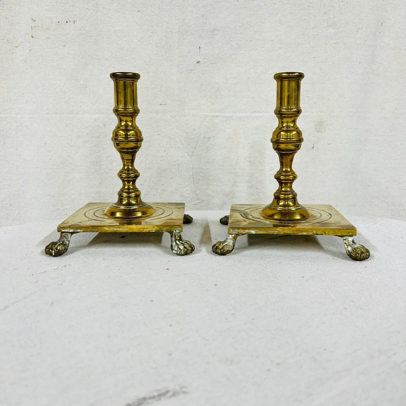 Maitland-Smith Brass Footed Candle Holders - a Pair - 6