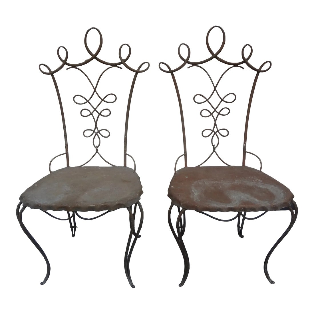 Pair of French Art Deco Chairs by Rene Prou: Pair Of French Art Deco Chairs By Rene Prou. Stylish Pair Of French Art Deco Hand Forged Wrought Iron Chairs by Rene Prou. This Chic Pair Of French Side Chairs Could Be Polished Or A Cushion Added If 