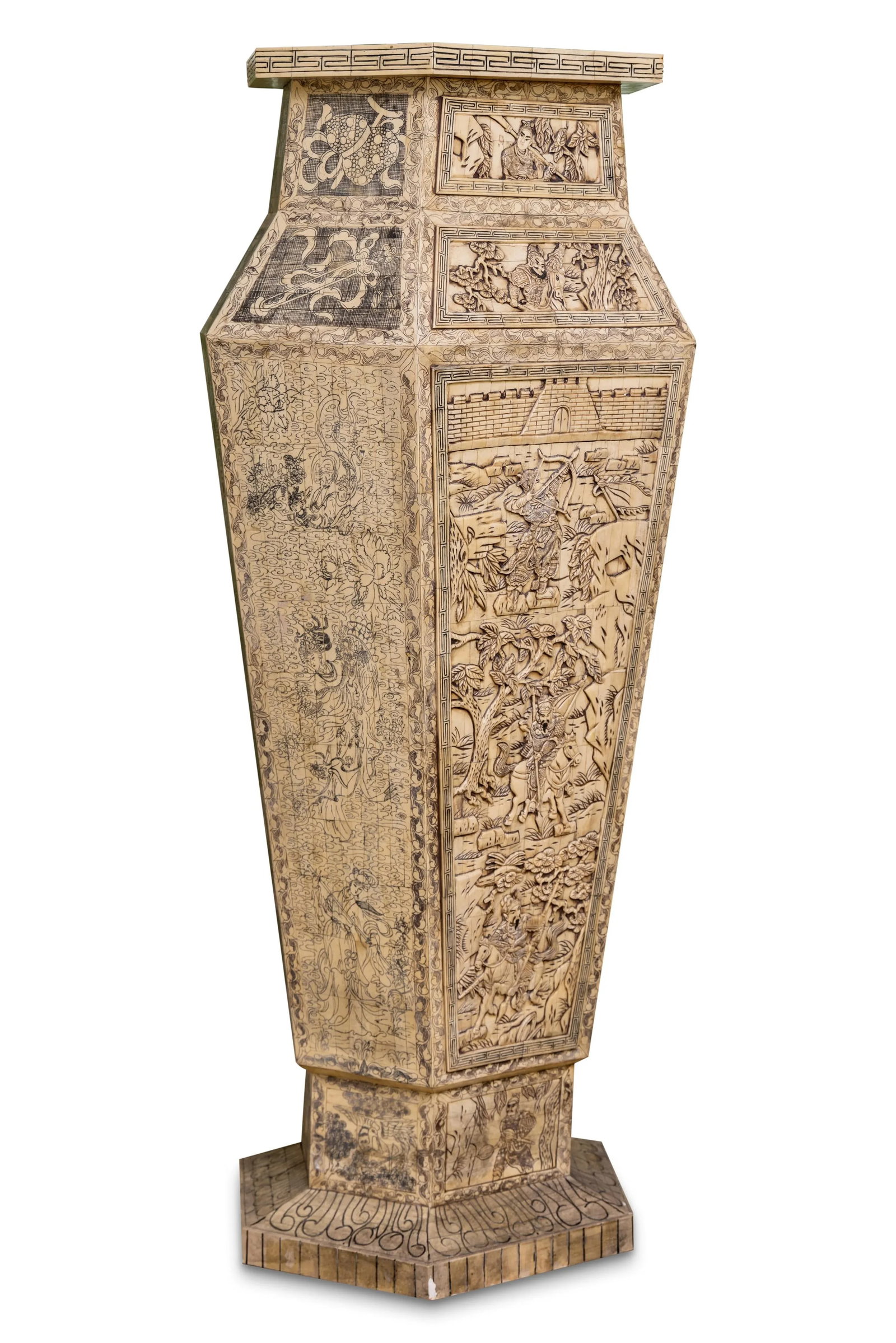 Pair of Monumental Oversized Bone Pedestals With Intricate Detail Design - 3